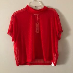 NEW Cotton On XL Red Mesh Mock Neck Tee